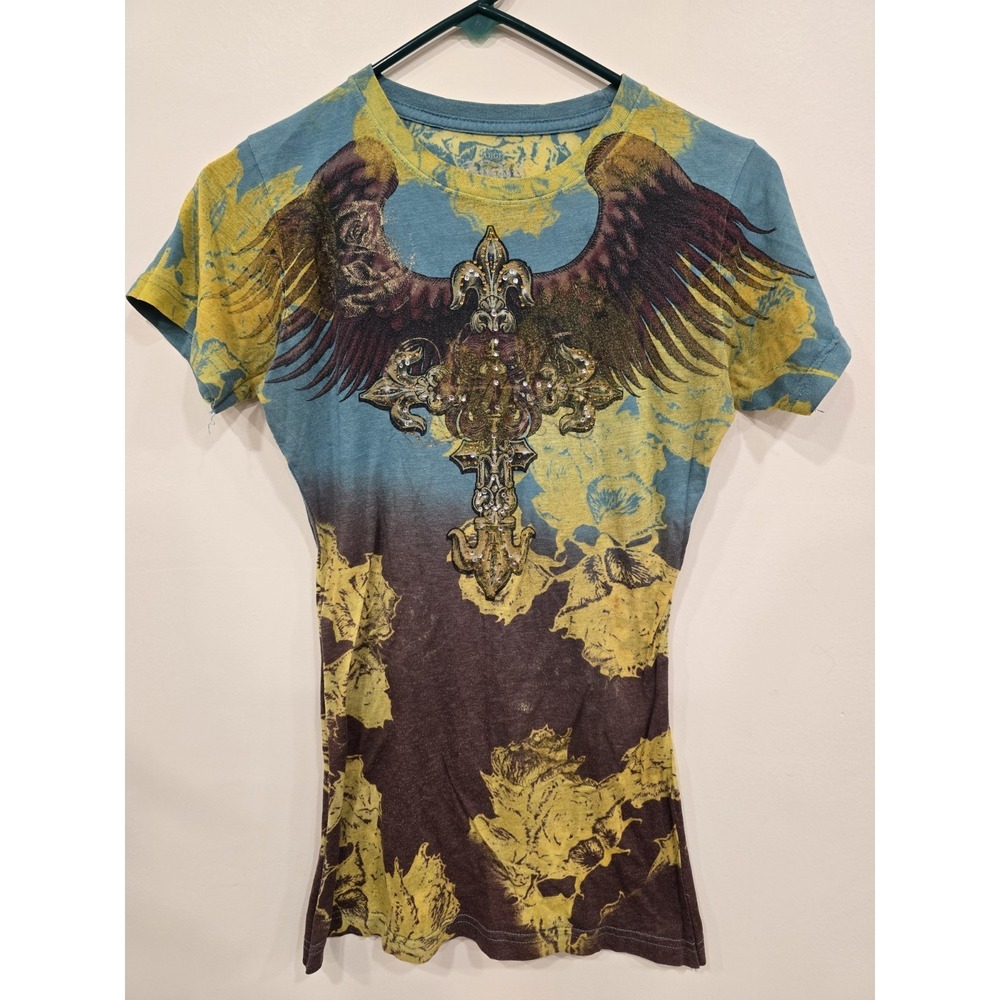 Sinful‎ by Affliction Y2K Graphic Tee Eagle Cross Edgy Grunge Women's Large READ